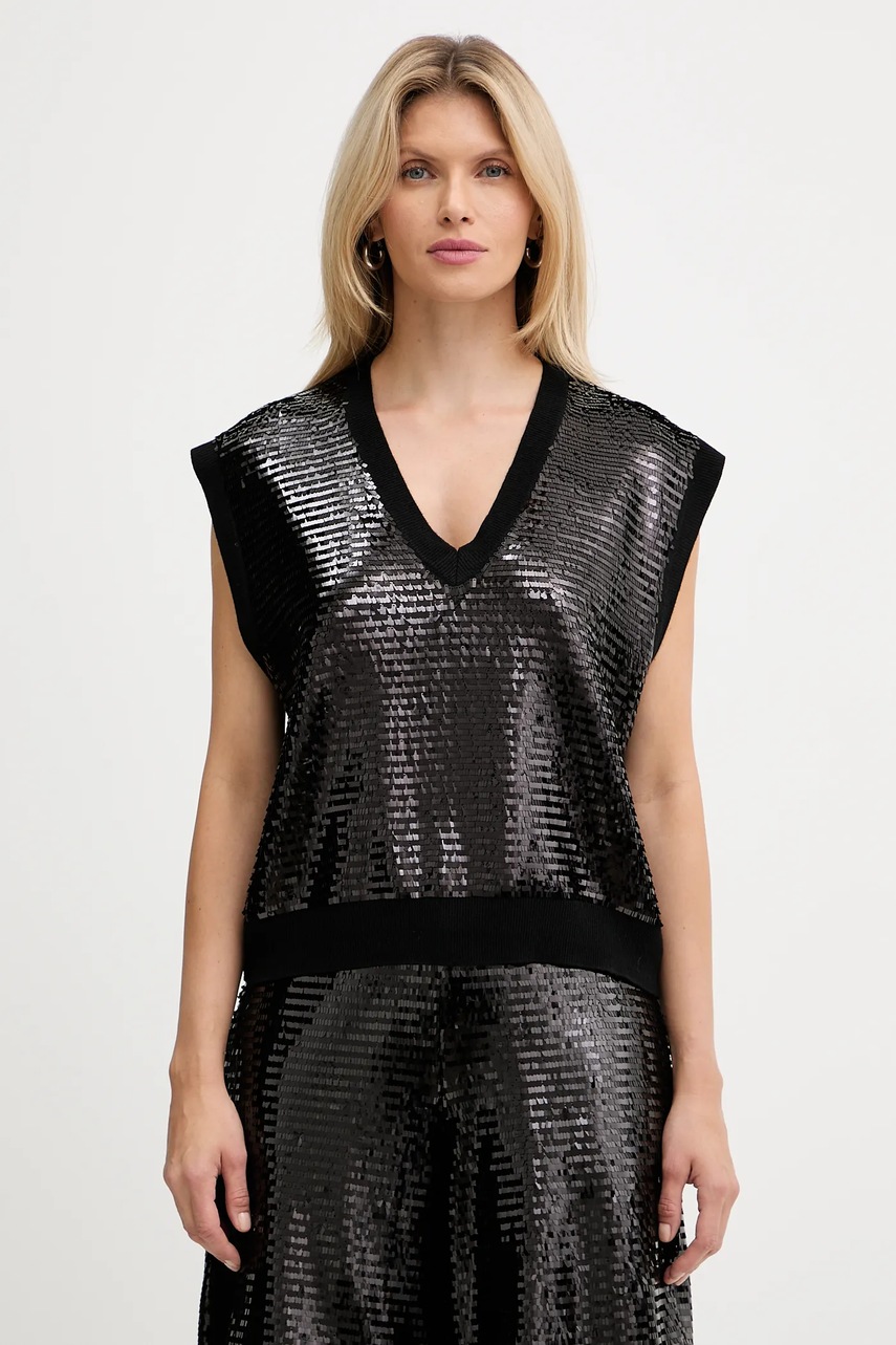 Armani Exchange vestă din amestec de lână culoarea negru, light, XW001325 AF16682