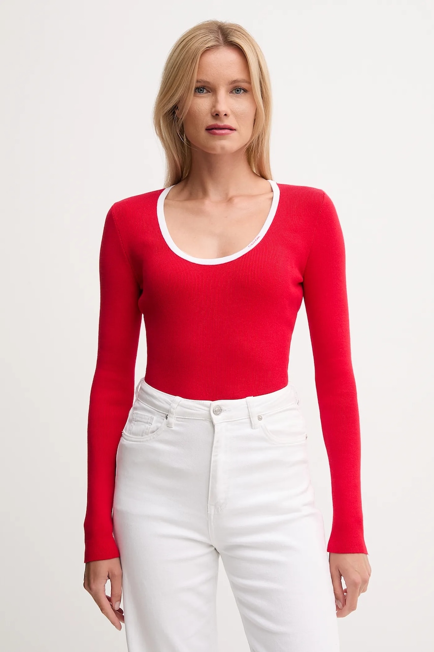 Levně Svetr Calvin Klein Jeans dámský, červená barva, LV044D360G