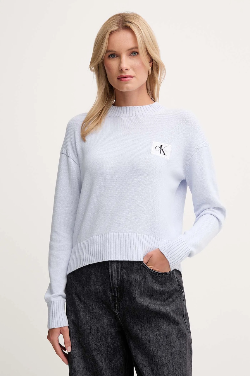 Levně Bavlněný svetr Calvin Klein Jeans dámský, modrá barva, LV047D351G