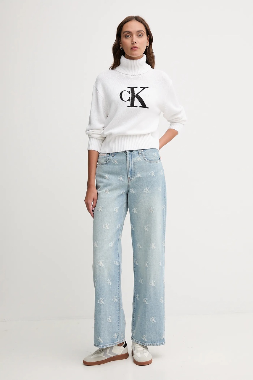 Свитер Calvin Klein Jeans цвет белый с гольфом LV047D354G