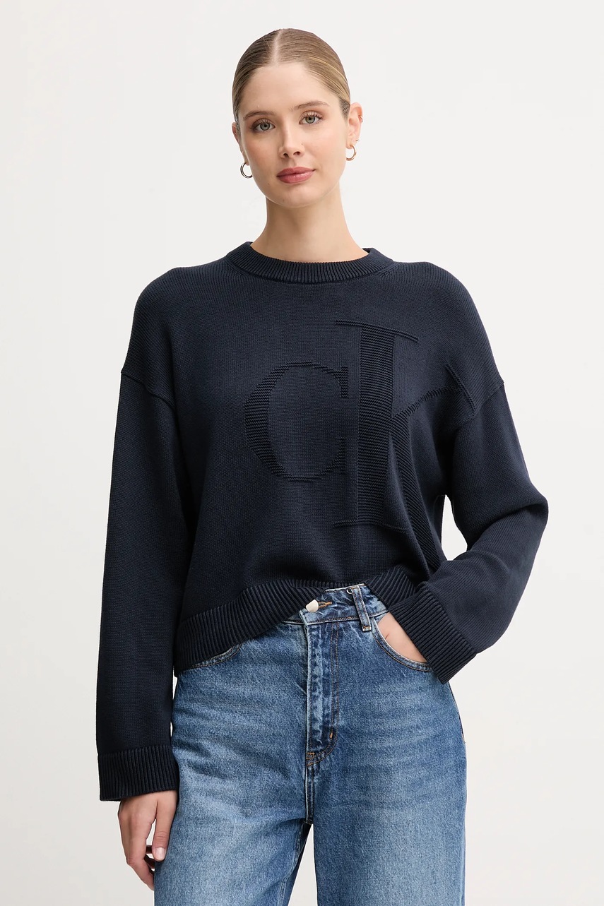 Levně Bavlněný svetr Calvin Klein Jeans dámský, tmavomodrá barva, LV047D304G