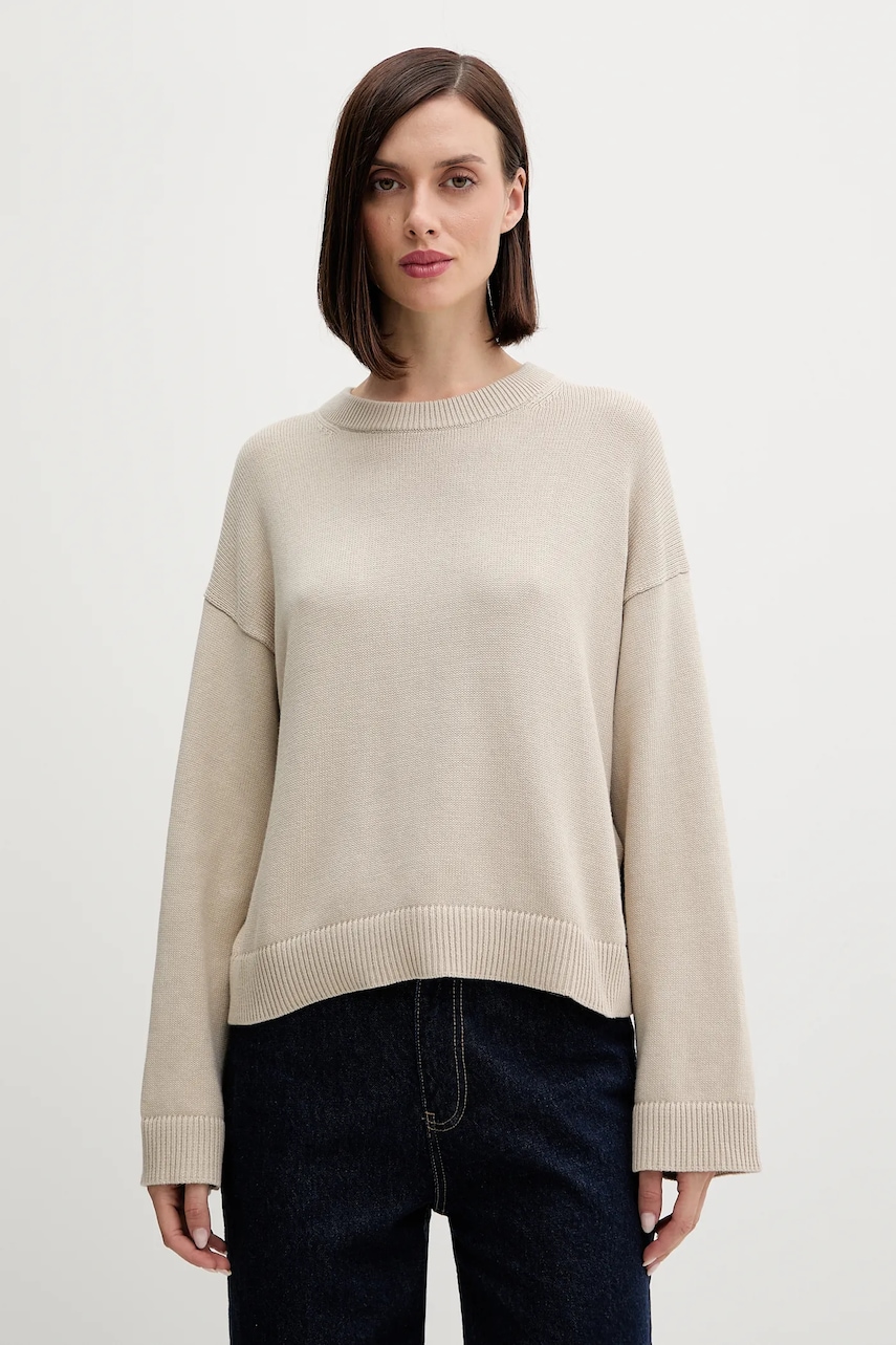 Levně Bavlněný svetr Calvin Klein Jeans dámský, béžová barva, LV047D305G