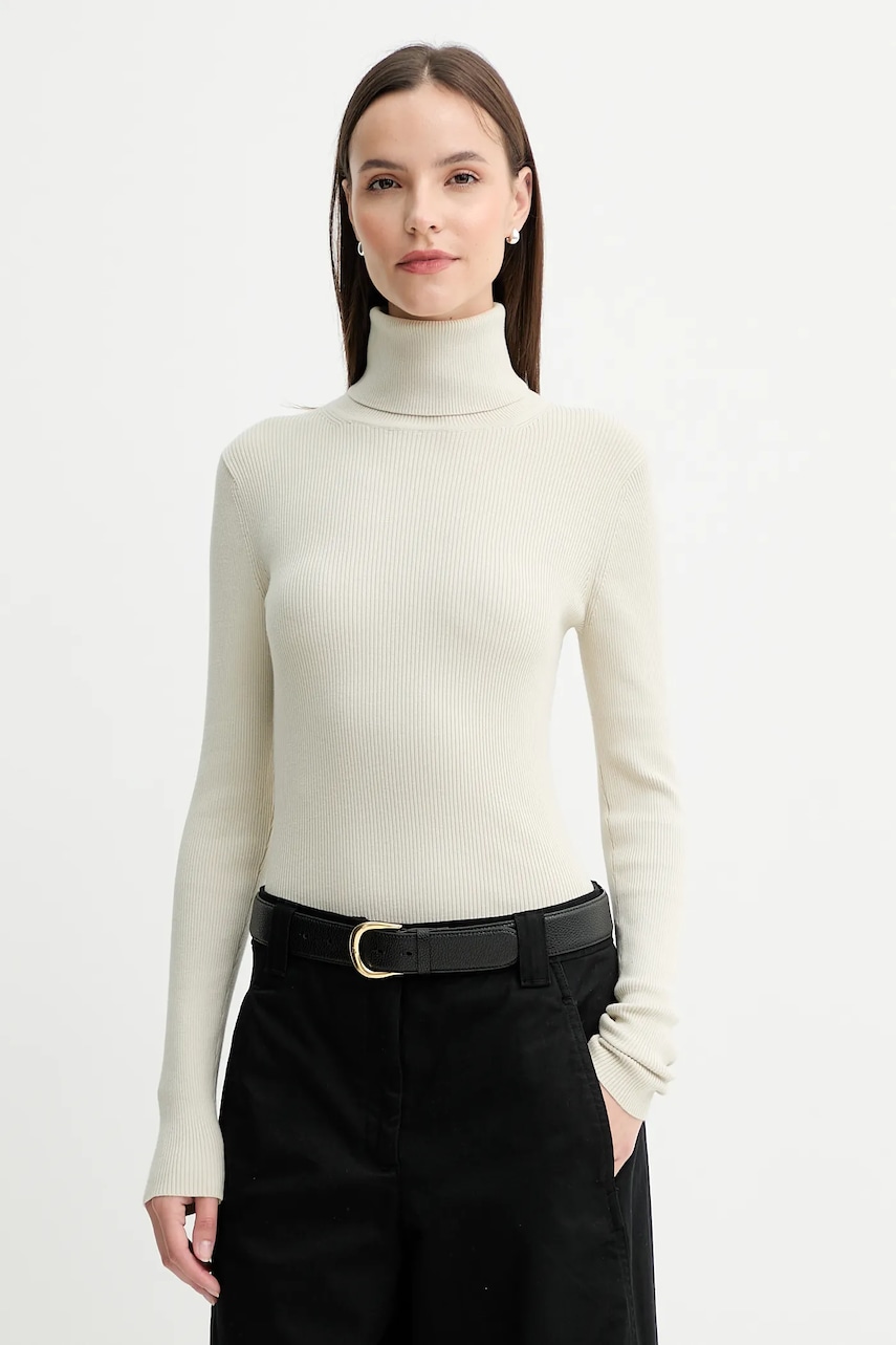 Levně Svetr Calvin Klein Jeans dámský, béžová barva, s golfem, LV047D350G