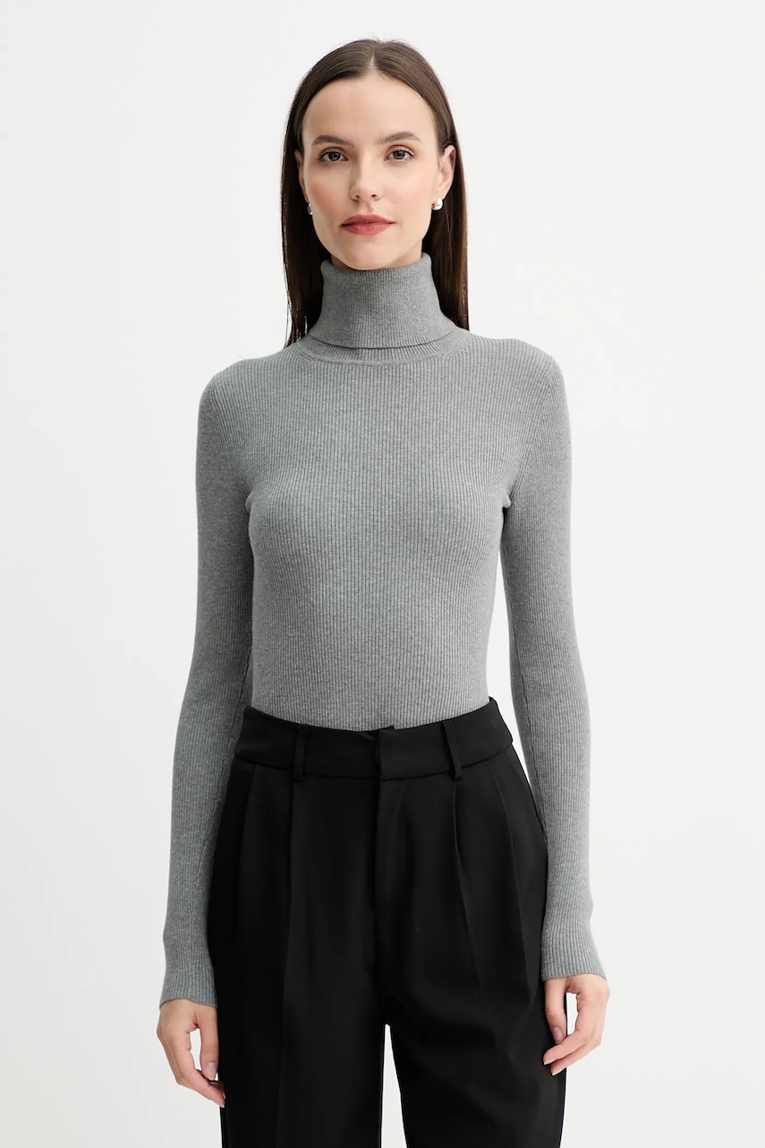 Levně Svetr Calvin Klein Jeans dámský, šedá barva, s golfem, LV047D350G