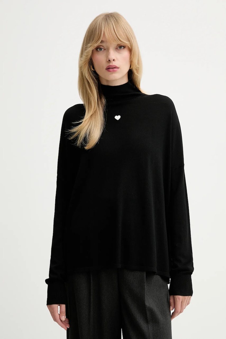 MAX&Co. pulover de lână culoarea negru, light, cu guler, 2528366024200