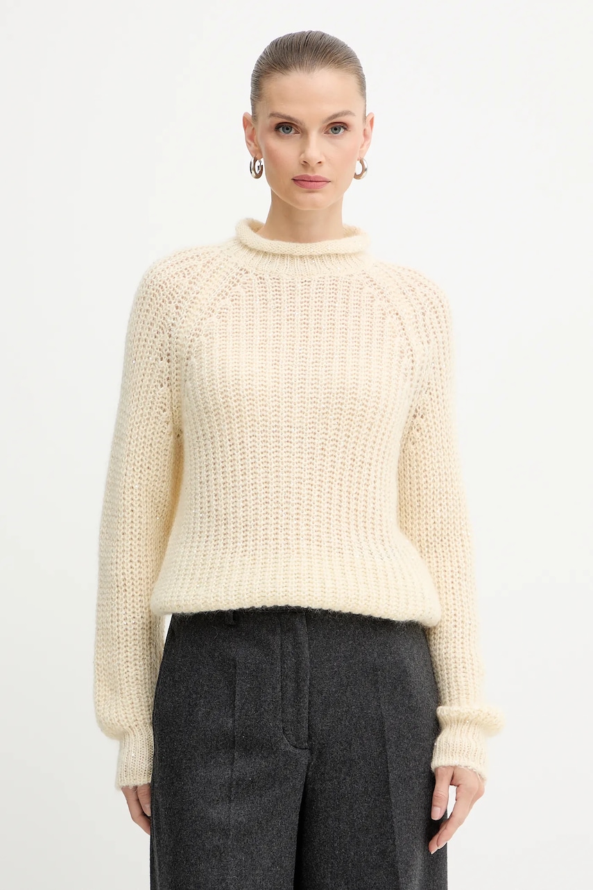 Luisa Spagnoli pulover din amestec de lână culoarea bej, cu turtleneck, 100150 Luisa Spagnoli pulover din amestec de lână culoarea bej, cu turtleneck, 100150