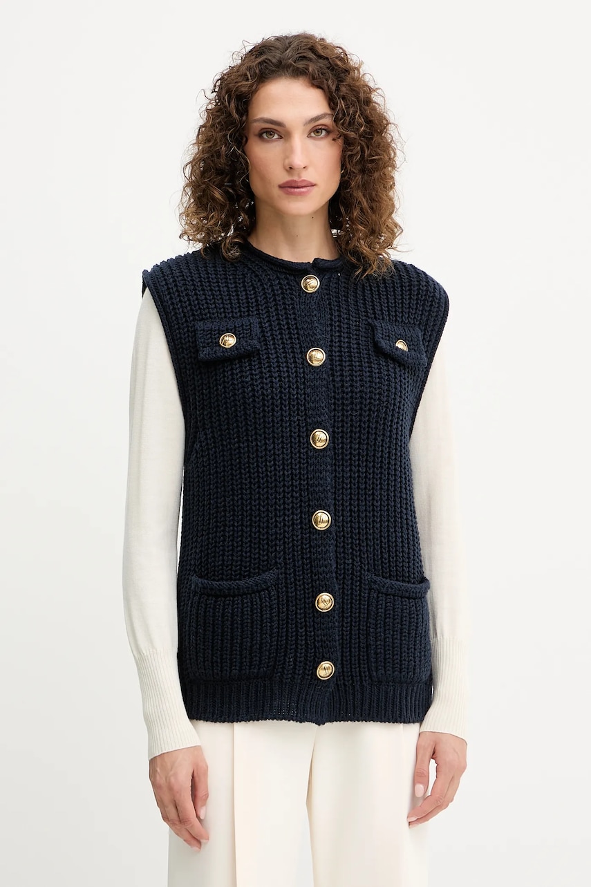 Luisa Spagnoli vestă de lână culoarea bleumarin, 100076