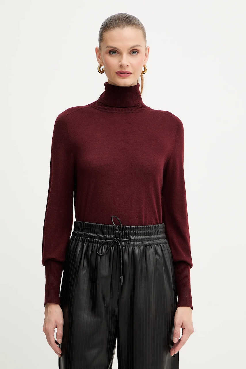 Luisa Spagnoli pulover de lână culoarea bordo, light, cu guler, 100106