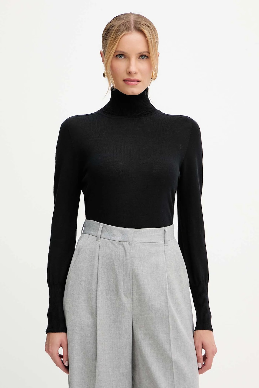 Luisa Spagnoli pulover de lână culoarea negru, light, cu guler, 100106