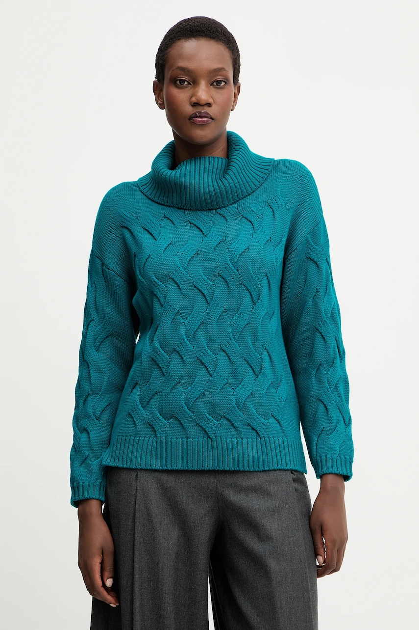 Luisa Spagnoli pulover de lână culoarea turcoaz, cu guler, 100173