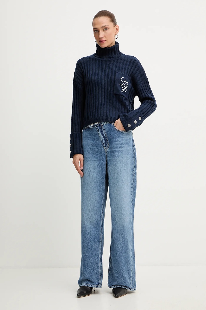 Свитер с добавлением шерсти Liu Jo цвет синий с гольфом MF5051 MA51I