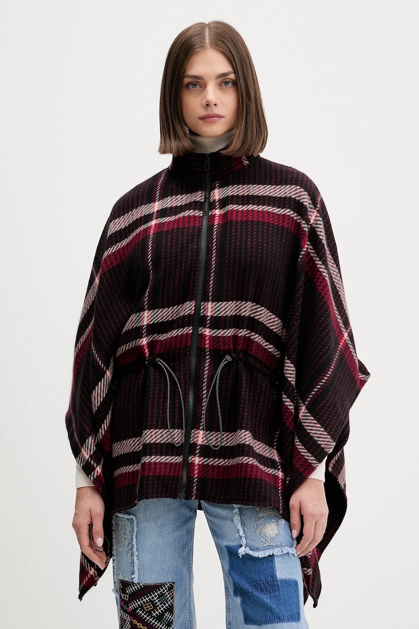Desigual poncho CHECKS ALDAMA culoarea bordo, light, 25WAIA11
