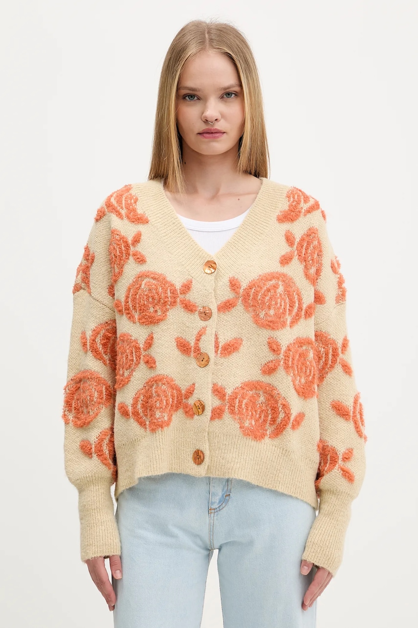 Desigual cardigan din amestec de lână CARTER culoarea bej, călduros, 25WWJF22