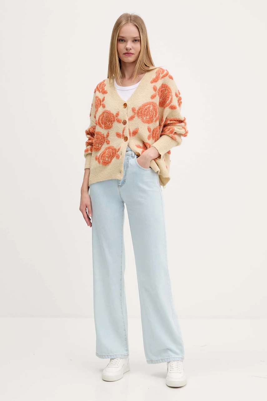 Кардиган с примесью шерсти Desigual CARTER цвет бежевый тёплый 25WWJF22