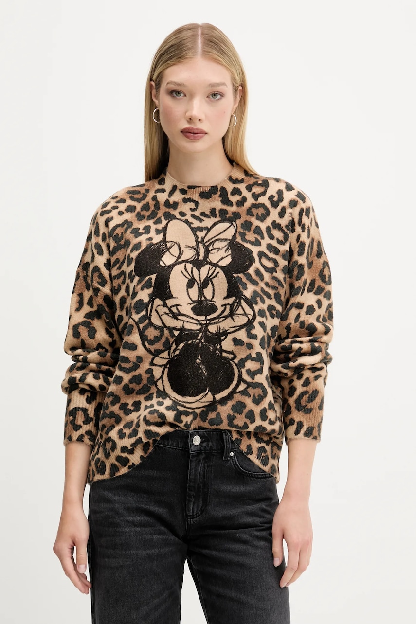Desigual pulover MINNIE culoarea maro, light, 25WWJF43