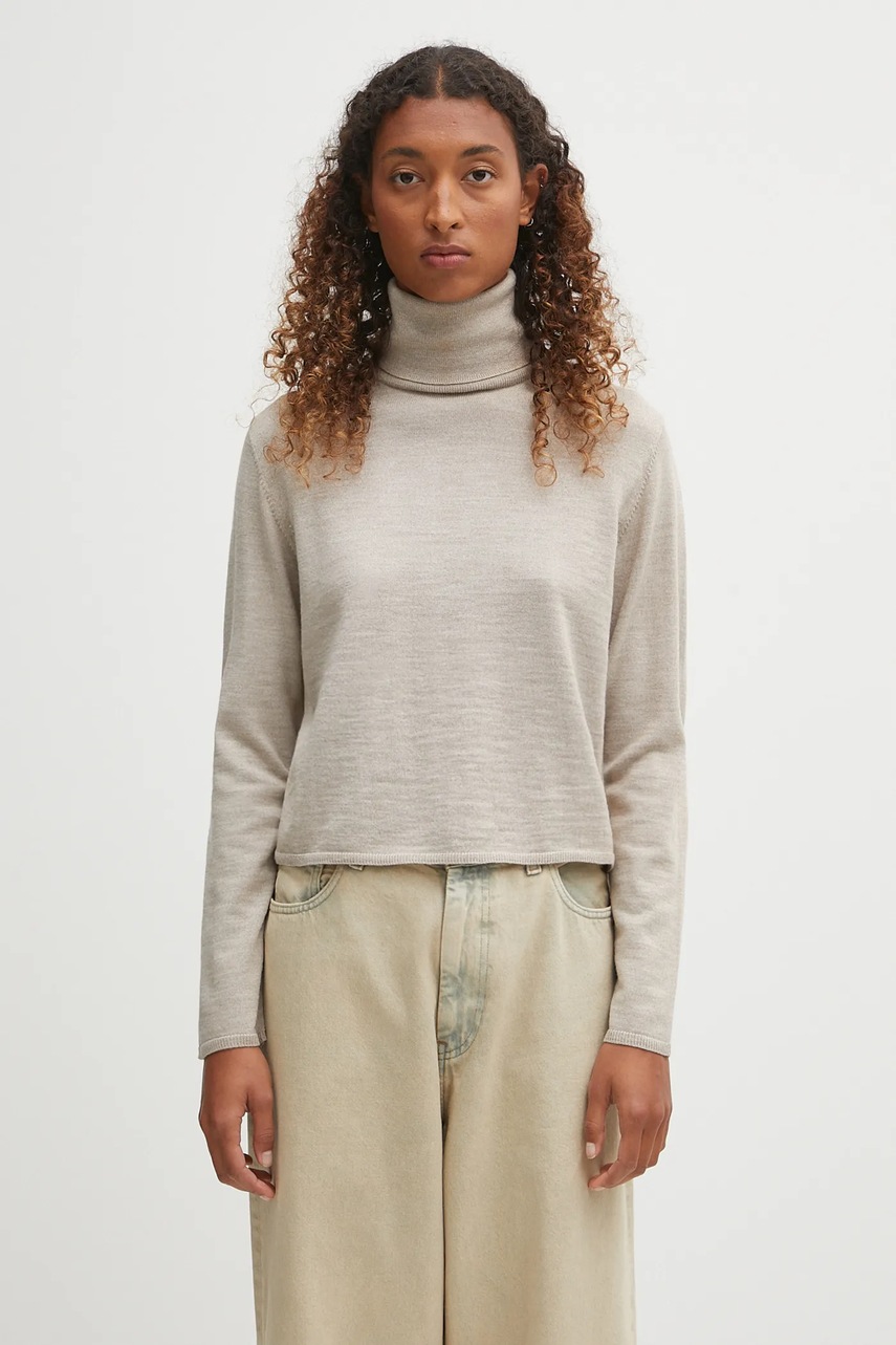 MM6 Maison Margiela pulover de lână culoarea bej, light, cu guler, S52HA0296.M13133.806M