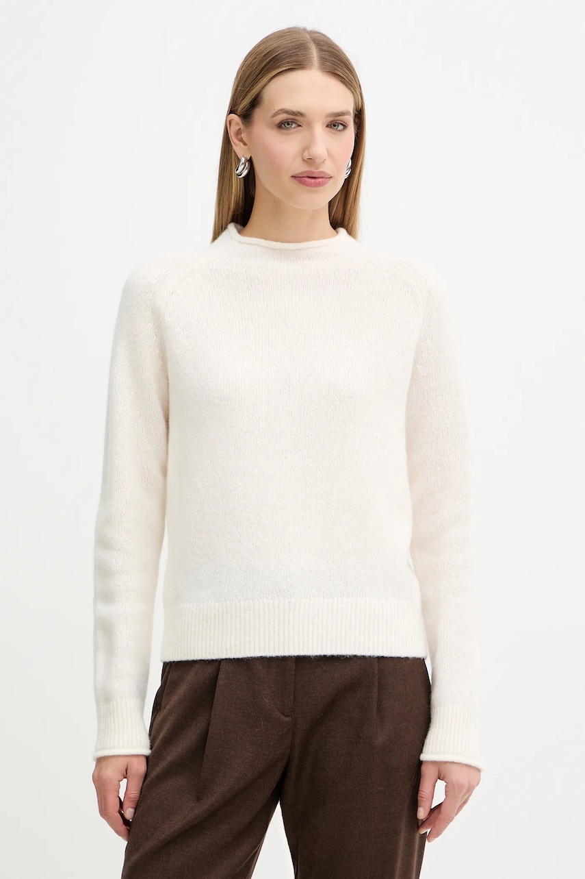 BOSS Orange pulover din amestec de lână culoarea alb, light, cu turtleneck, 50548930
