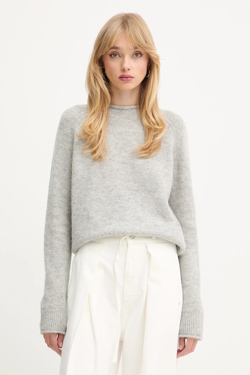 BOSS Orange pulover din amestec de lână culoarea gri, light, cu turtleneck, 50548930
