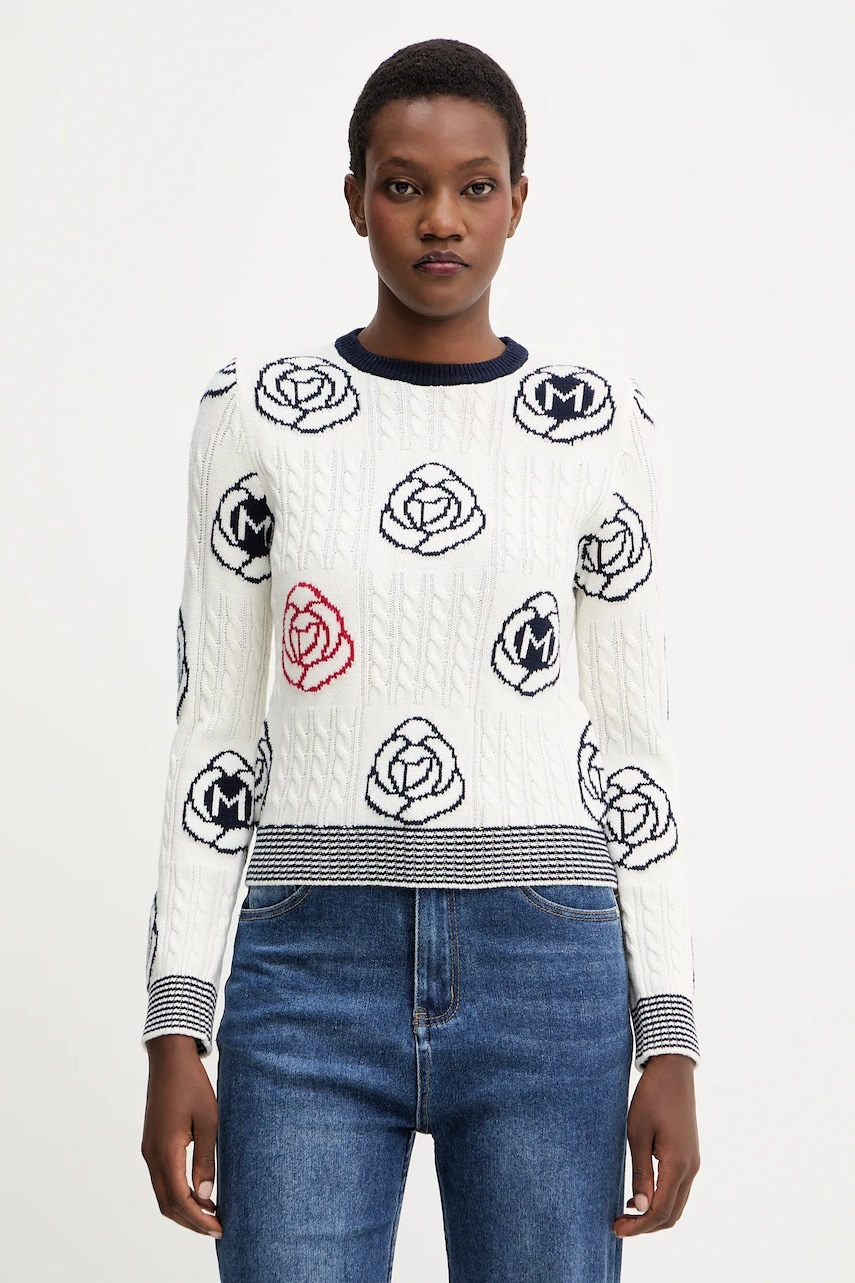 Marella pulover de lână culoarea alb, 2523366114200