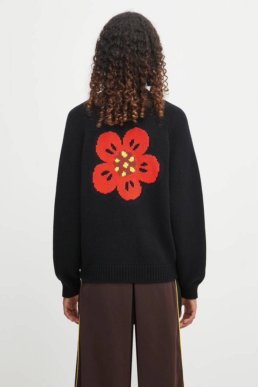 Kardigan Kenzo Boke Flower Placed Cardigan dámský, černá barva, FF62CA7063LA