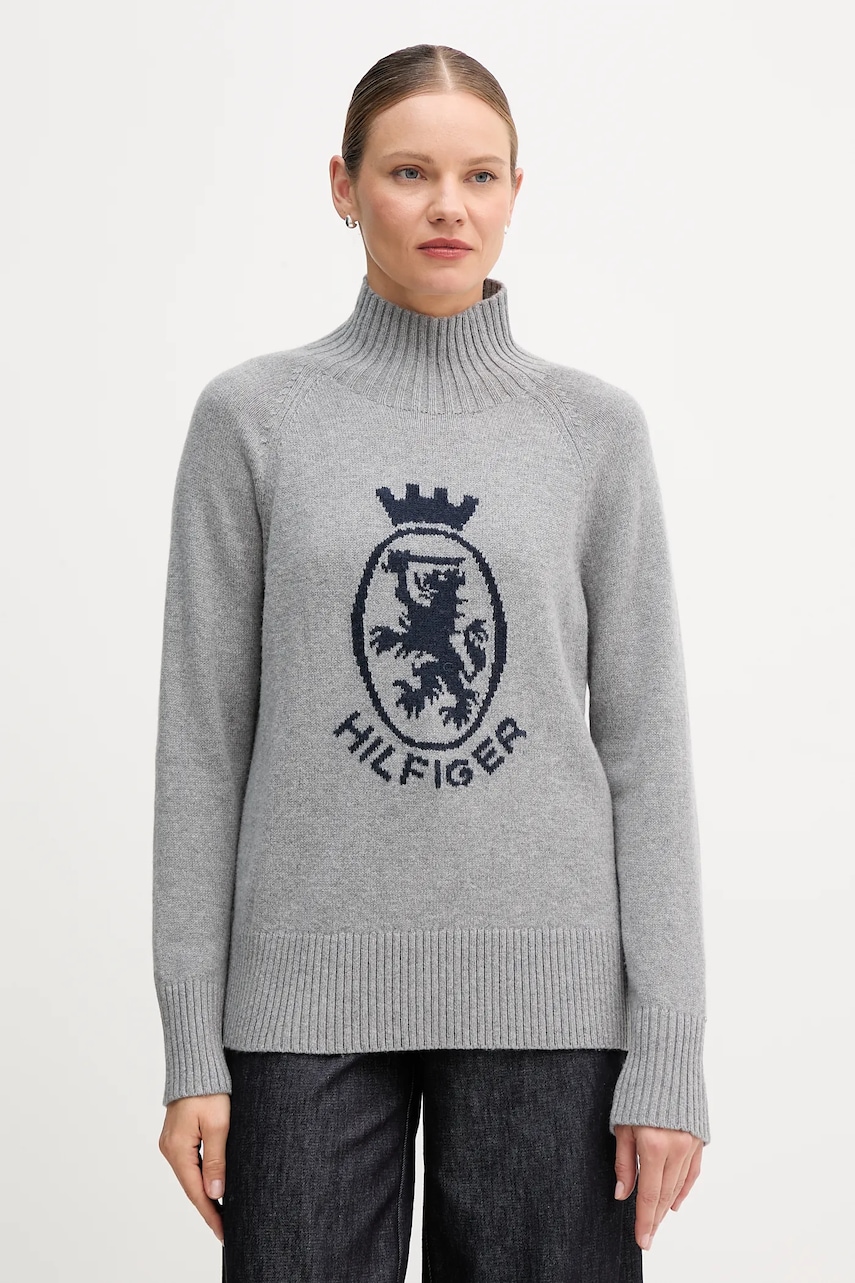 Levně Svetr s příměsí vlny Tommy Hilfiger šedá barva, s pologolfem, WW0WW46434