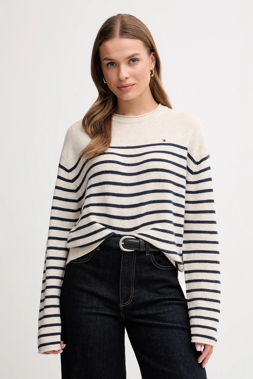 Μάλλινο πουλόβερ Tommy Hilfiger χρώμα: μπεζ, WW0WW46438