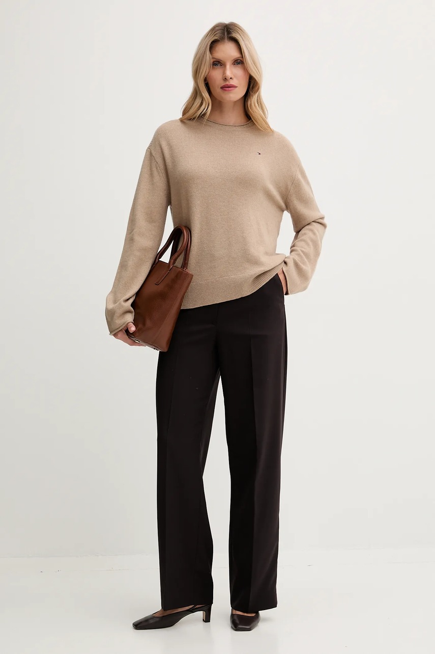 Шерстяной свитер Tommy Hilfiger цвет бежевый лёгкий WW0WW46438