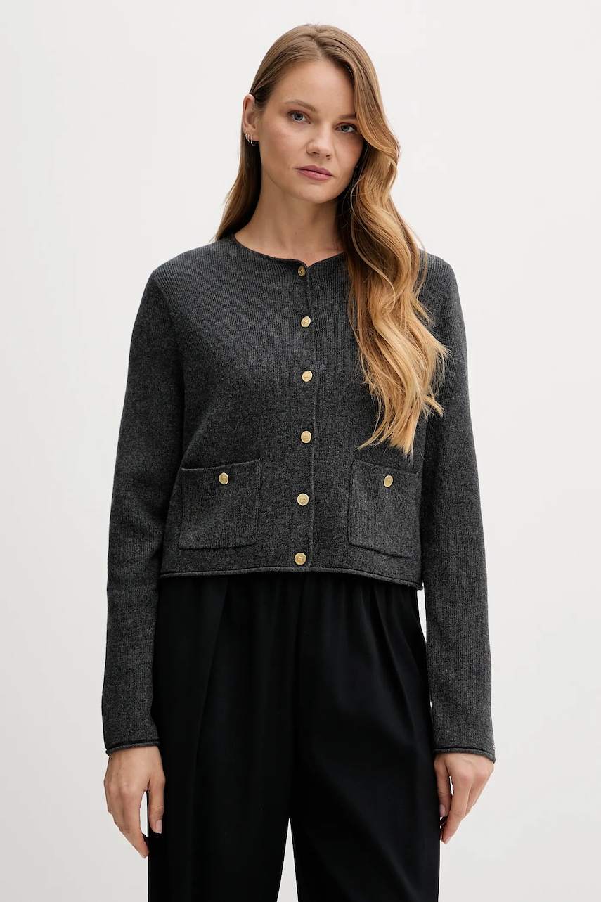 Levně Vlněný kardigan Tommy Hilfiger dámský, šedá barva, WW0WW46441