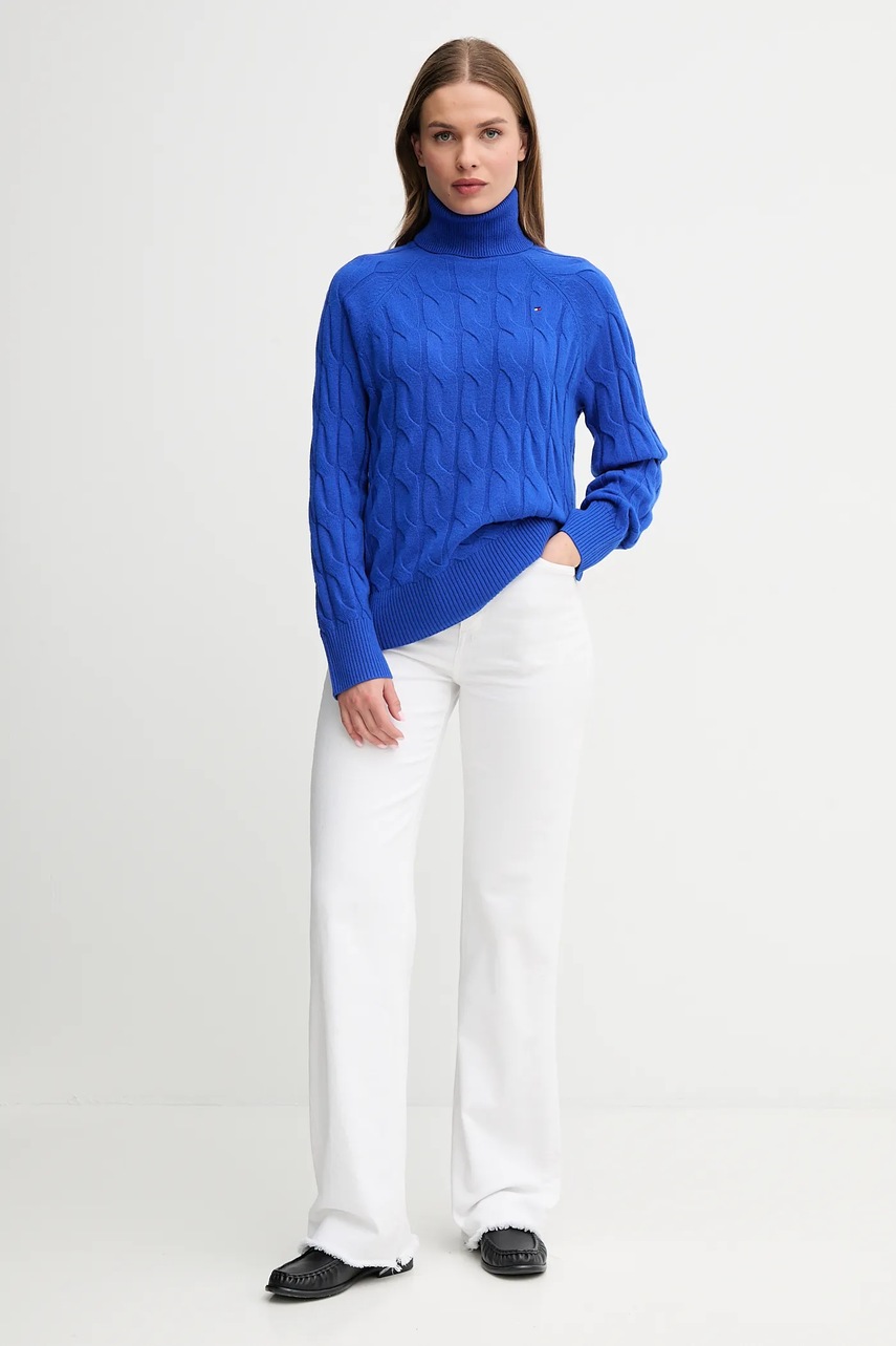 Шерстяной свитер Tommy Hilfiger лёгкий с гольфом WW0WW46791