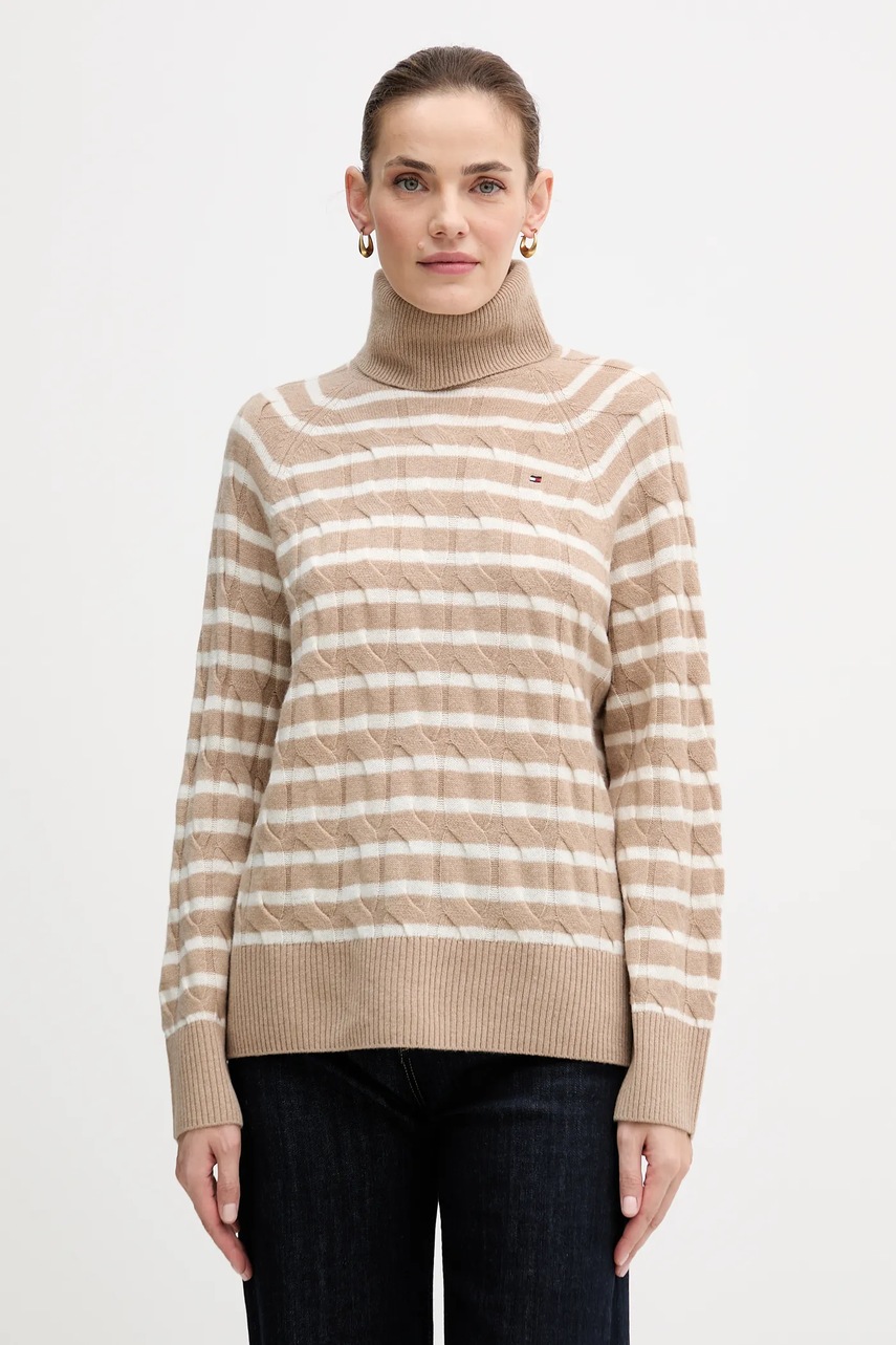 

Вълнен пуловер Tommy Hilfiger в бежово от лека материя с поло WW0WW46791, Бежов