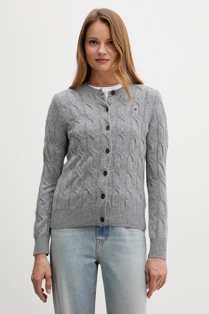 Levně Vlněný kardigan Tommy Hilfiger dámský, šedá barva, WW0WW47463