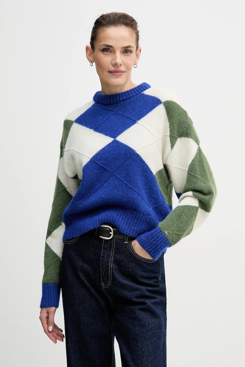 Svetr s příměsí alpakové vlny Tommy Hilfiger modrá barva, WW0WW47464