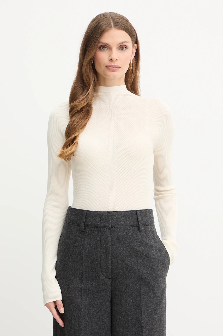 BOSS pulover de lână culoarea bej, light, cu turtleneck, 50549166