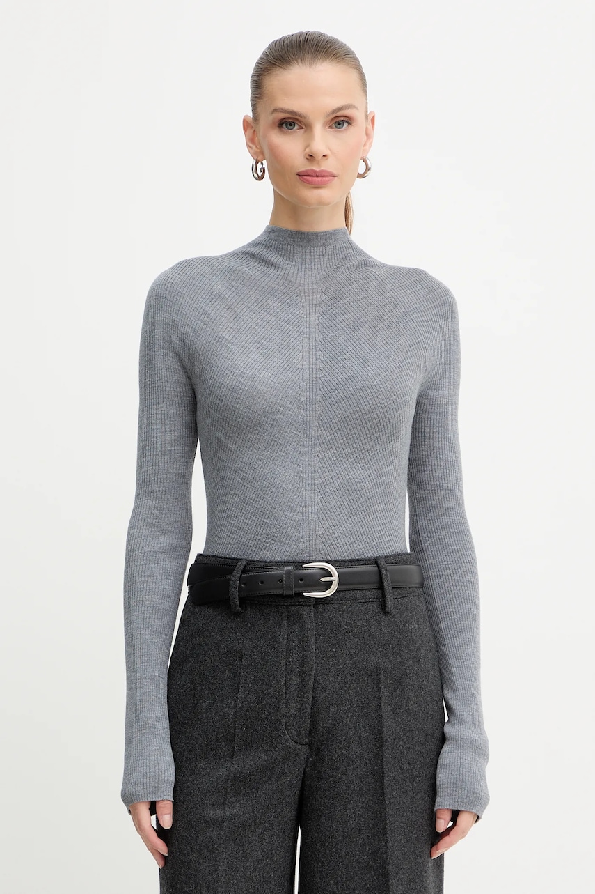 BOSS pulover de lână culoarea gri, light, cu turtleneck, 50549166