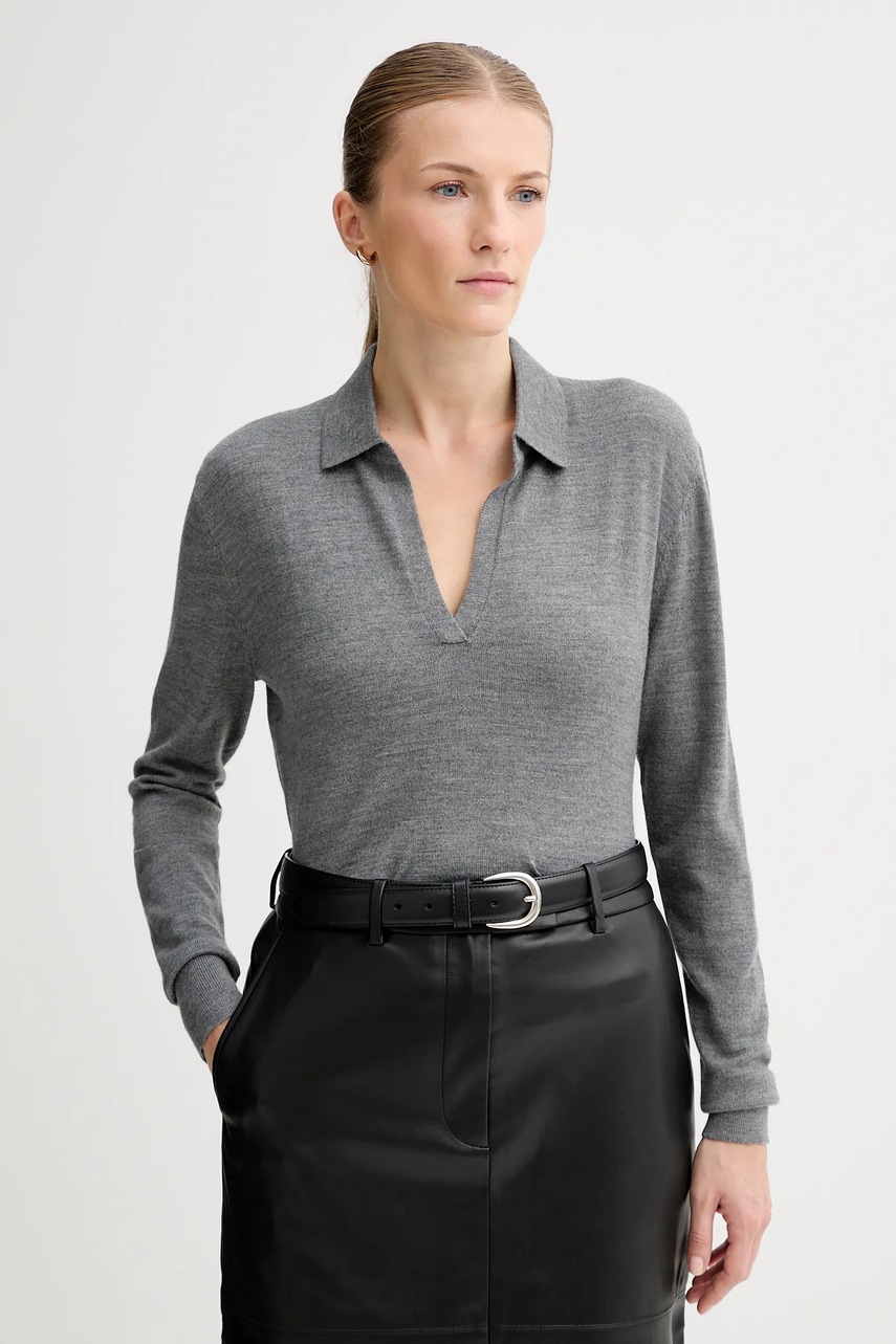 Levně Svetr s příměsí vlny Calvin Klein šedá barva, LV044A305G