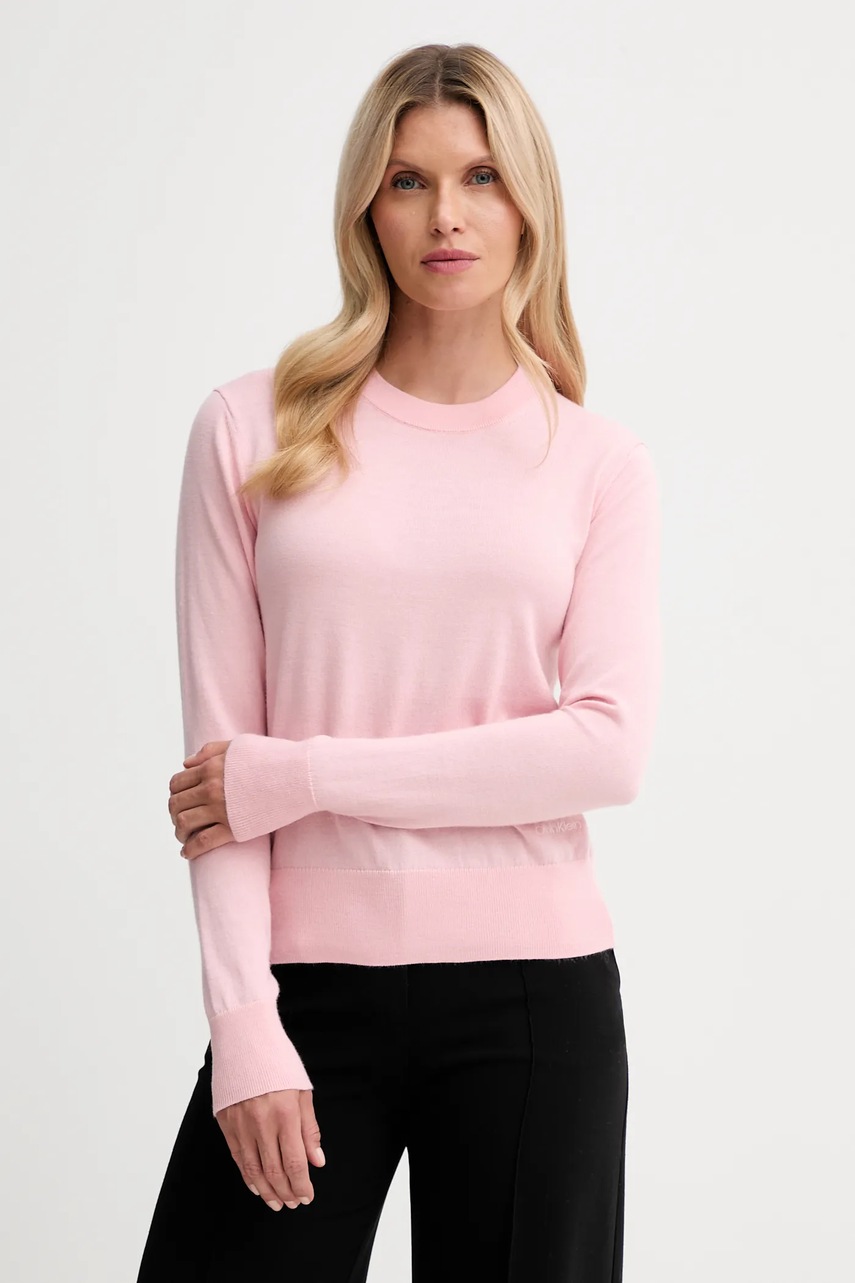Levně Svetr s příměsí vlny Calvin Klein růžová barva, LV044D370G