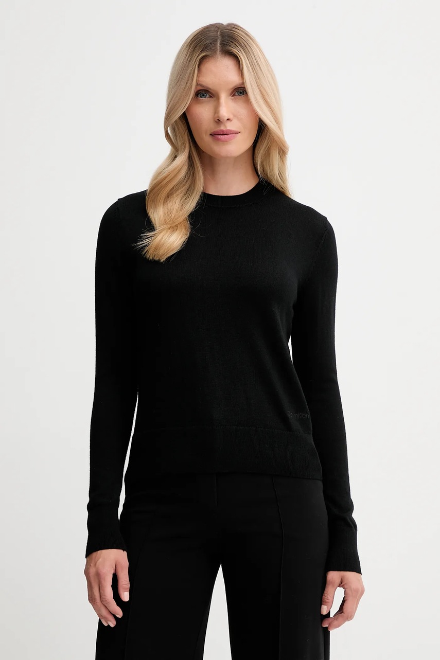 Levně Svetr s příměsí vlny Calvin Klein černá barva, LV044D370G