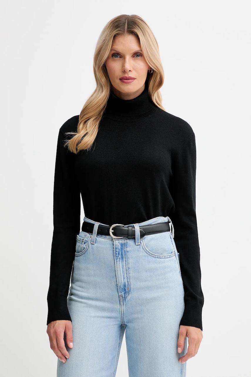 Levně Svetr s příměsí vlny Calvin Klein černá barva, s golfem, LV044D371G
