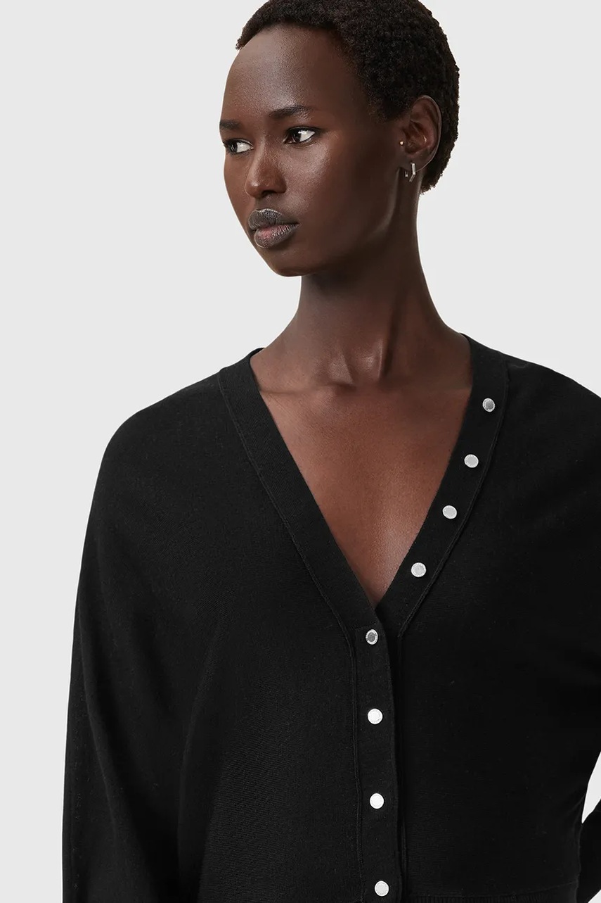 Шерстяной кардиган AllSaints HONOR цвет чёрный лёгкий W002KD