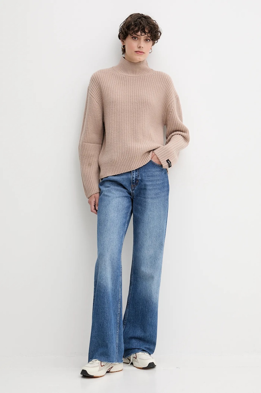 Свитер с добавлением шерсти Calvin Klein Jeans цвет коричневый с полугольфом LV044D329G