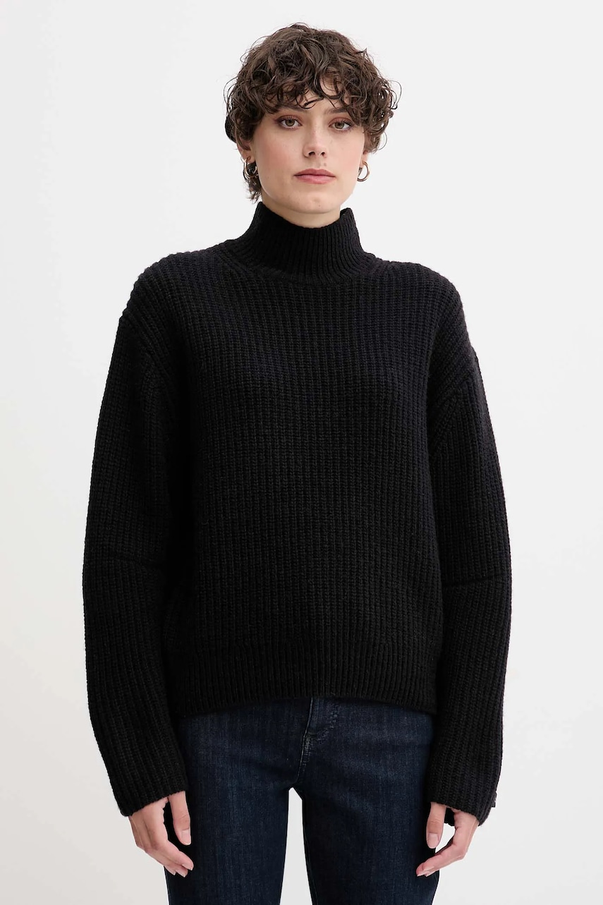 Levně Svetr s příměsí vlny Calvin Klein Jeans černá barva, s pologolfem, LV044D329G