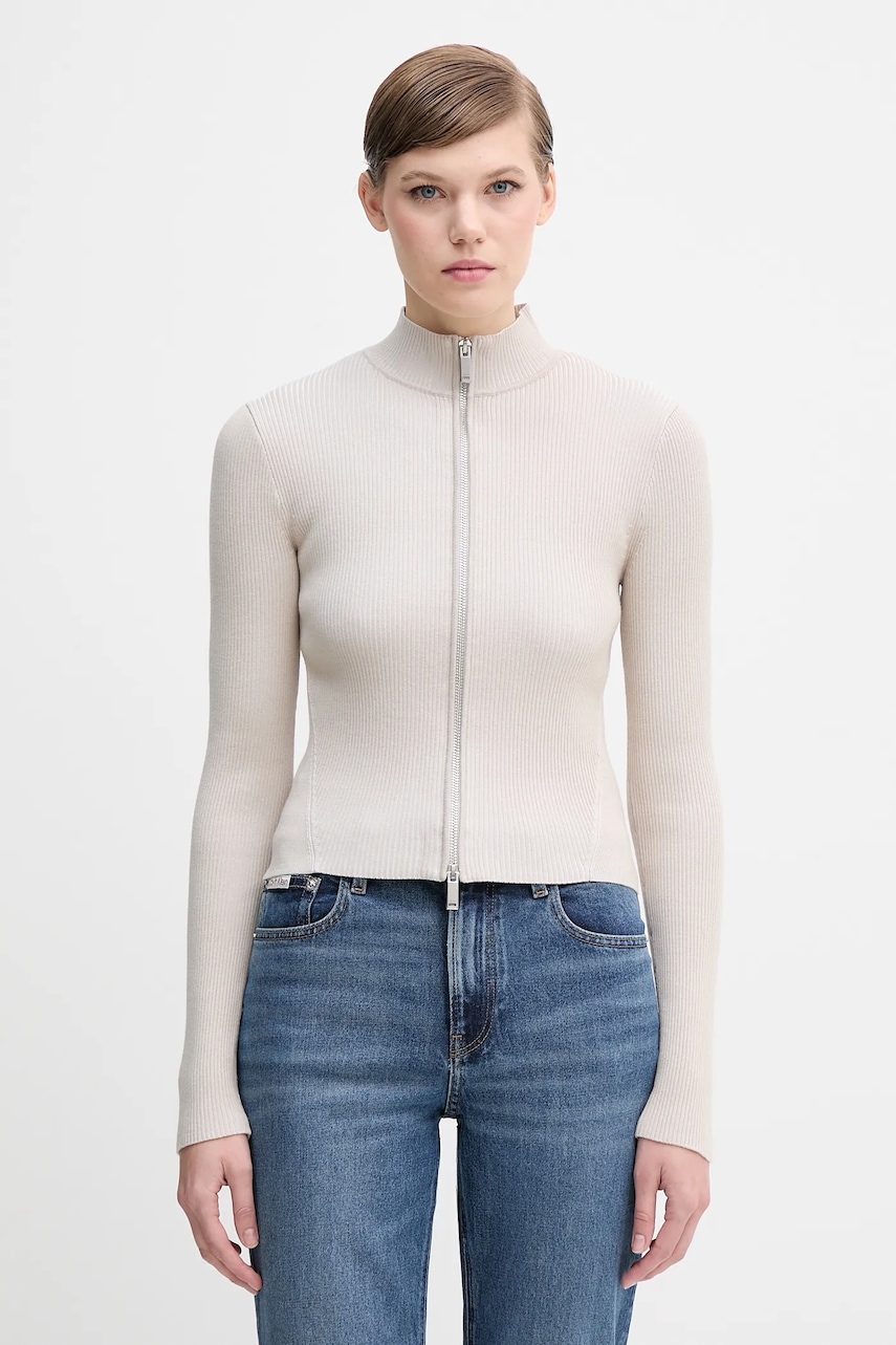 Levně Kardigan Calvin Klein Jeans dámský, béžová barva, LV044D369G
