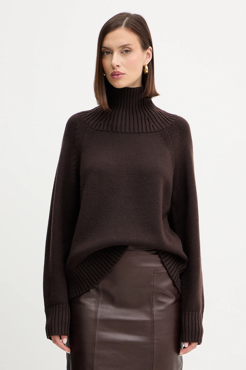 MICHAEL Michael Kors pulover de lână culoarea maro, călduros, cu guler, MF561CGF2G