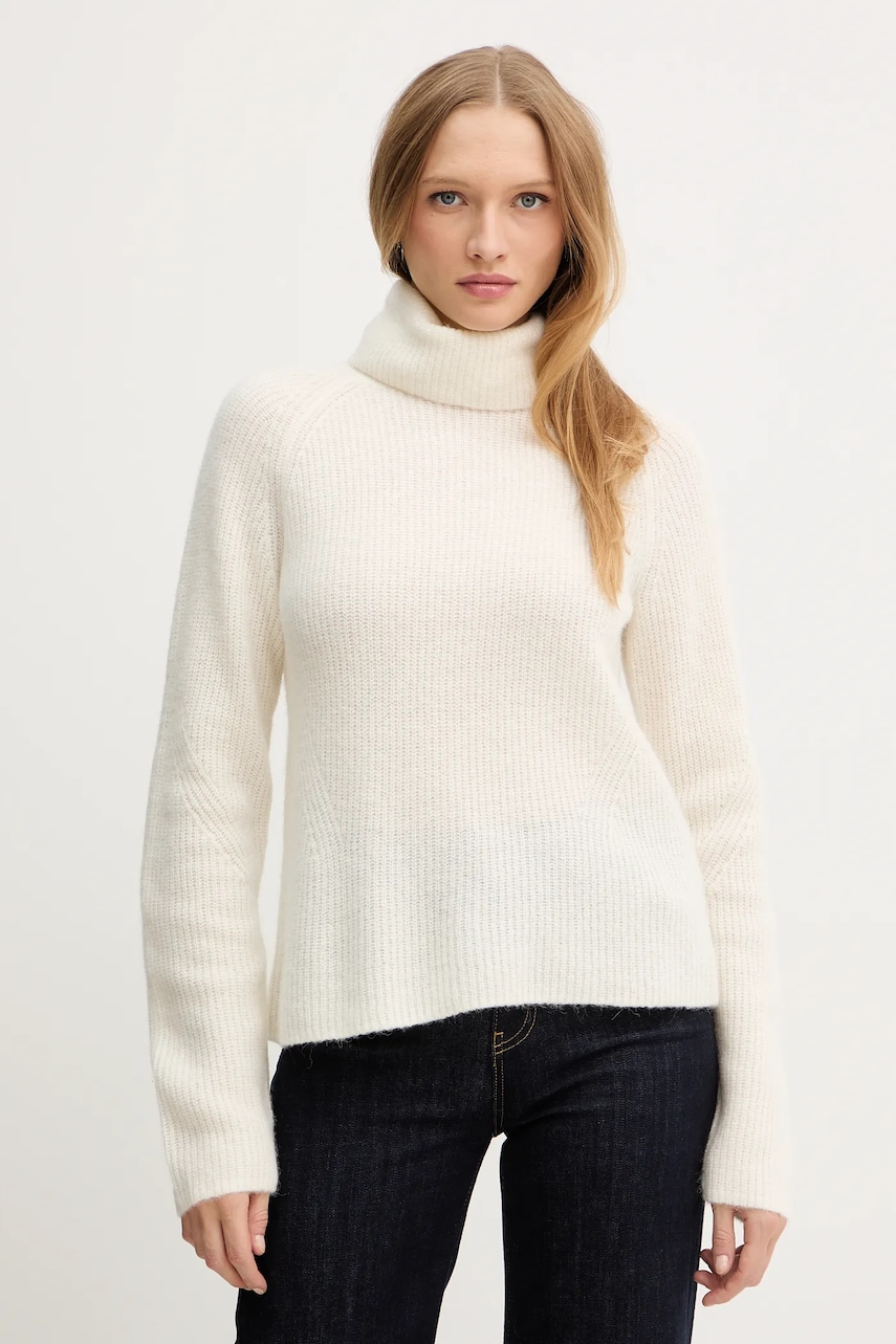 BOSS Orange pulover din amestec de lână culoarea bej, light, cu guler, 50548937
