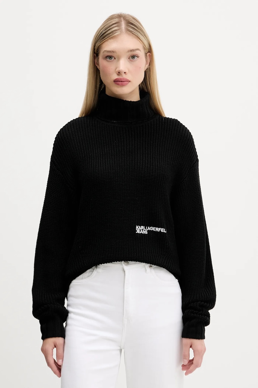 Karl Lagerfeld Jeans pulover de lână culoarea negru, cu guler, A4W18020