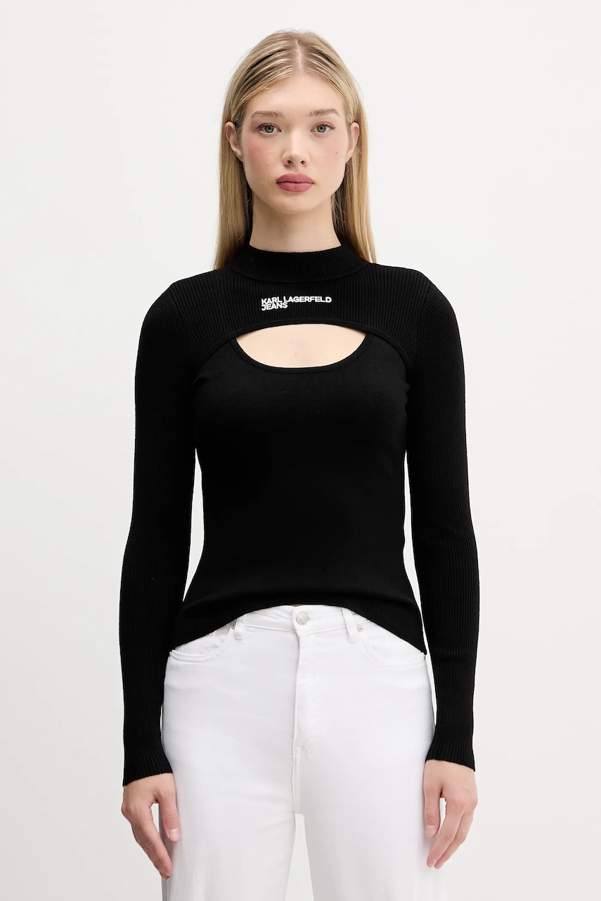 Levně Svetr Karl Lagerfeld Jeans dámský, černá barva, s pologolfem, A4W18013