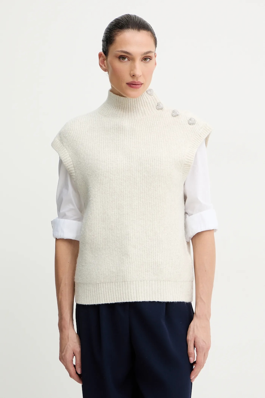 Morgan vestă din amestec de lână culoarea bej, cu turtleneck, MSARA