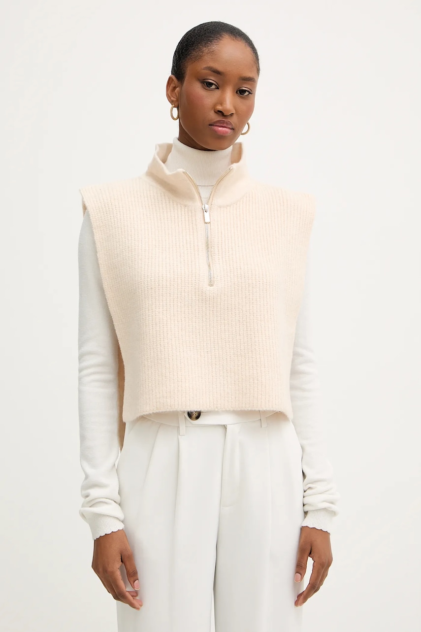 Morgan vestă culoarea bej, cu turtleneck, 5COLA