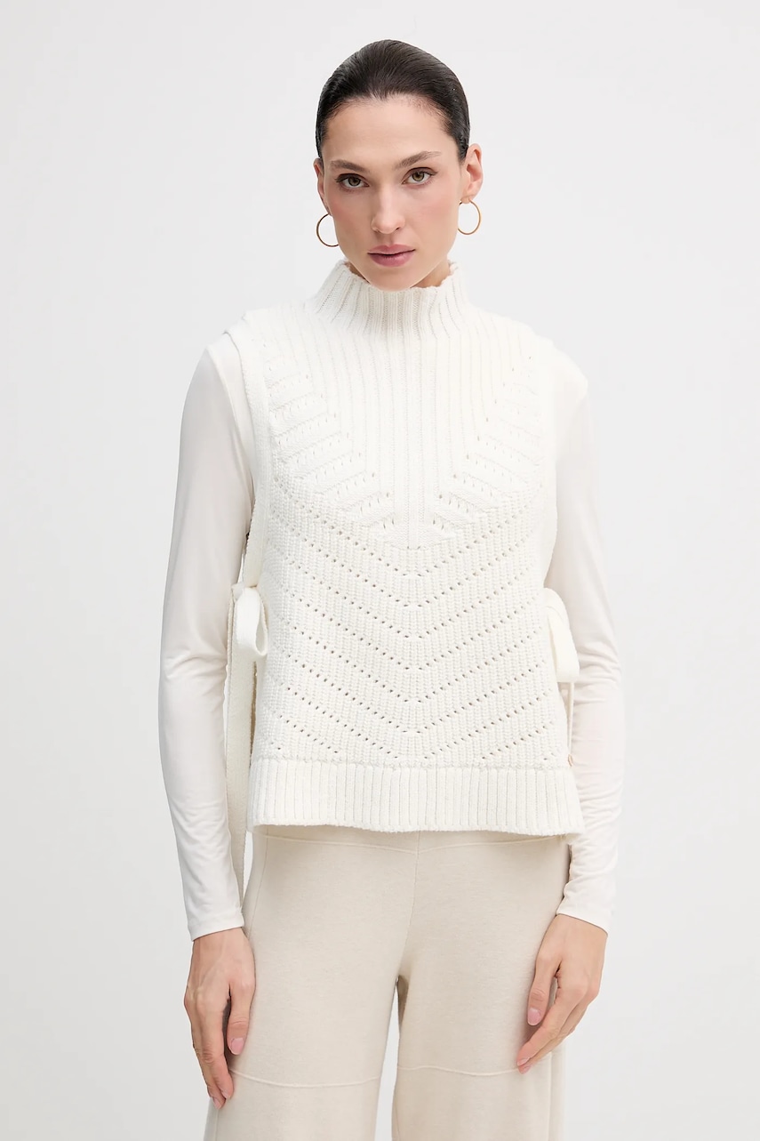 Pedro del Hierro vestă din amestec de lână culoarea alb, călduros, cu turtleneck, 5502017