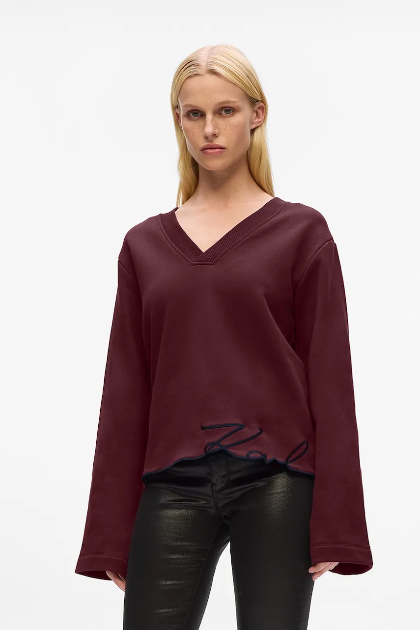 Karl Lagerfeld hanorac de bumbac culoarea bordo, cu imprimeu, A4W20040